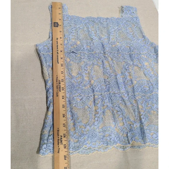 Vintage Kay Celine Blue Tan Lace Cami Sheer Tank Y2K Fairy Coquette Girl Size L - Picture 7 of 7